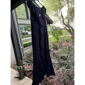 NWT Zac Posen Black Sleeveless‎ Maxi Dress Women’s Size 16 Front Slit Ruffle